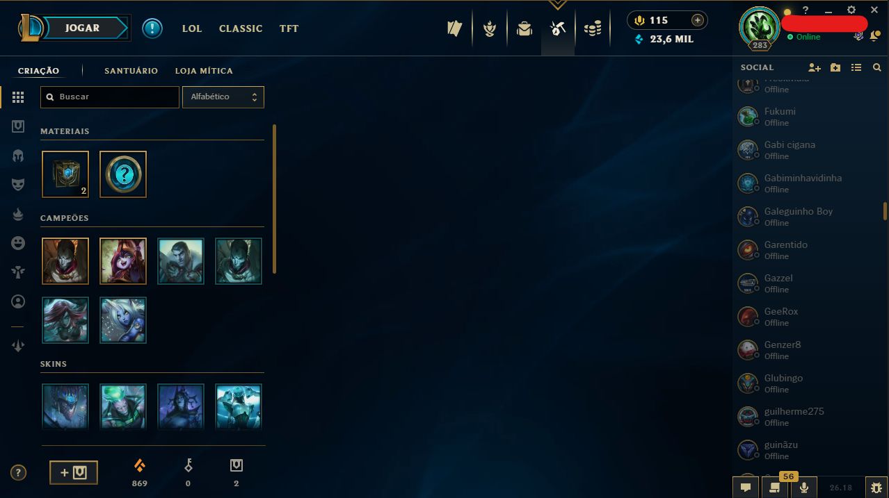CONTA LOL LVL 283 | 196 SKINS | 239 ÍCONES