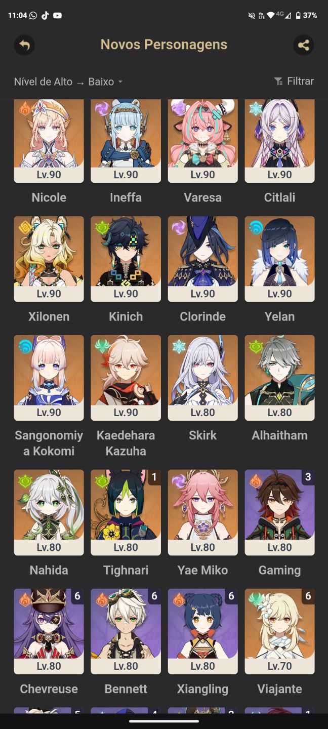 (VALOR NEGOCIÁVEL)Conta de Genshin, Ar58, muitos t5 e armas
