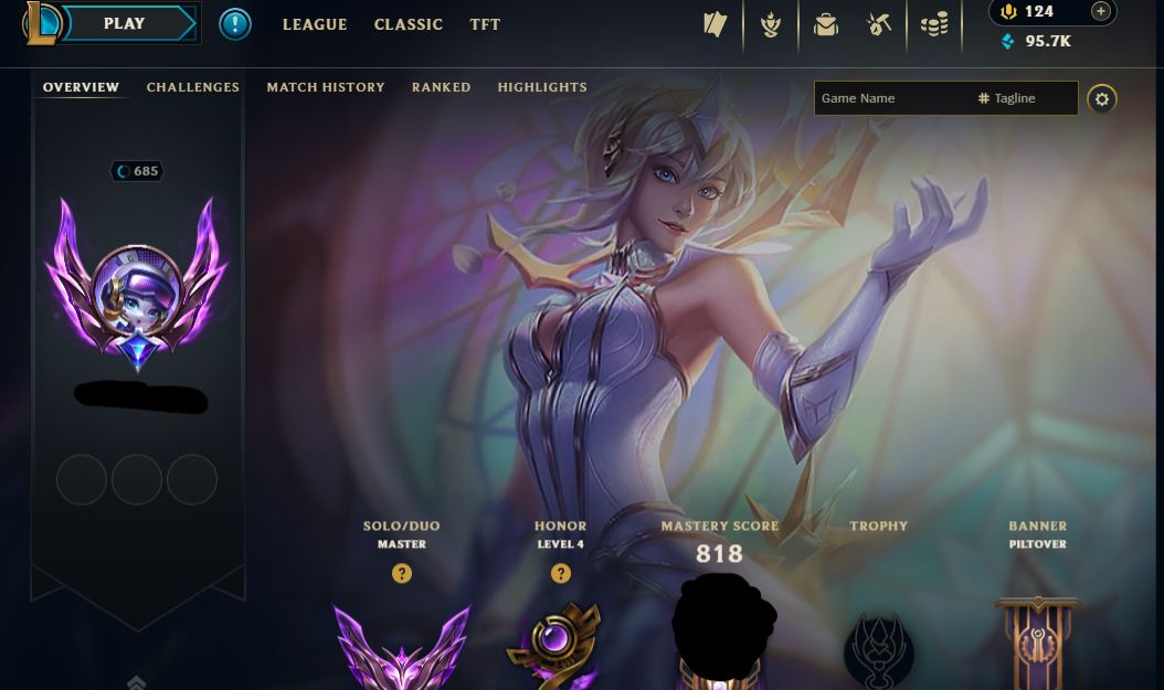 Conta no League of Legends, Mestre 500 pontos, +400 skins, +50 lendárias.