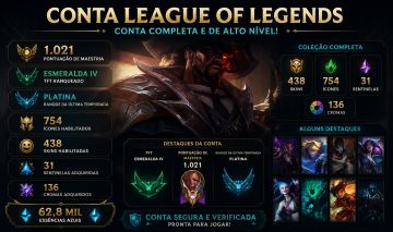 League of Legends | Conta Colecionador | 438 Skins | 754 Icones Todos os Champs