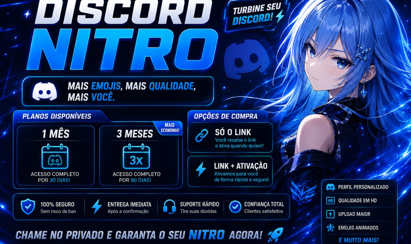 Discord Nitro Link 1 ou 3 meses Com ou sem ativação