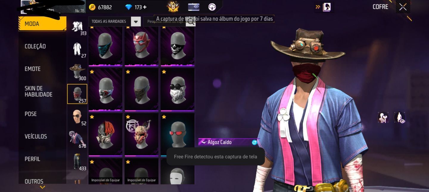 CONTA DE FREE FIRE (FF) SEMI FULL PASSE COM RAGNAROK E PÉ DESCALÇO