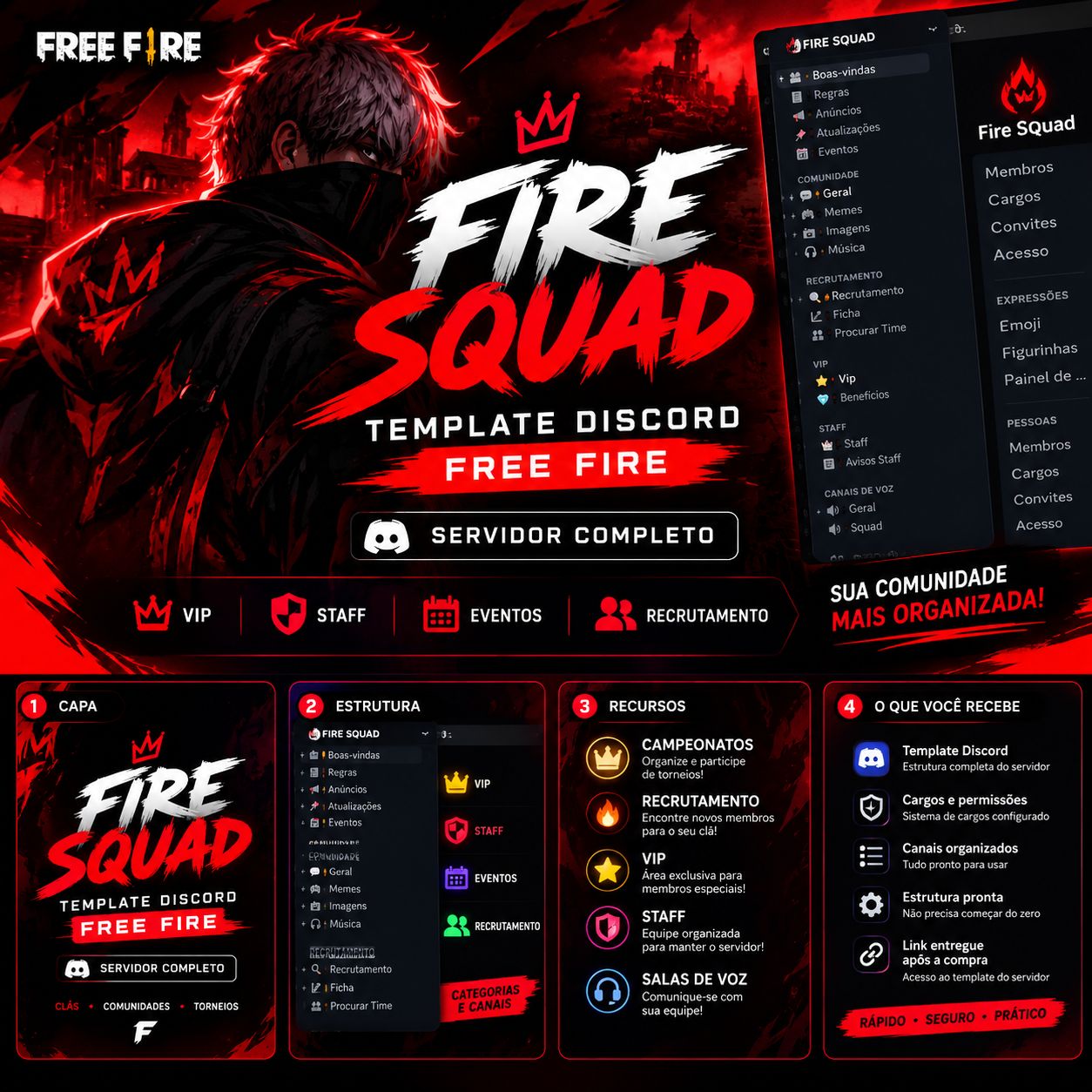 FIRE SQUAD | TEMPLATE DISCORD FREE FIRE | CLÃ COMPLETO