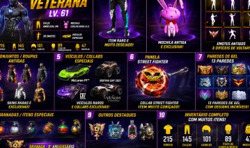 Conta de ff gemada level 61 e vários itens raros