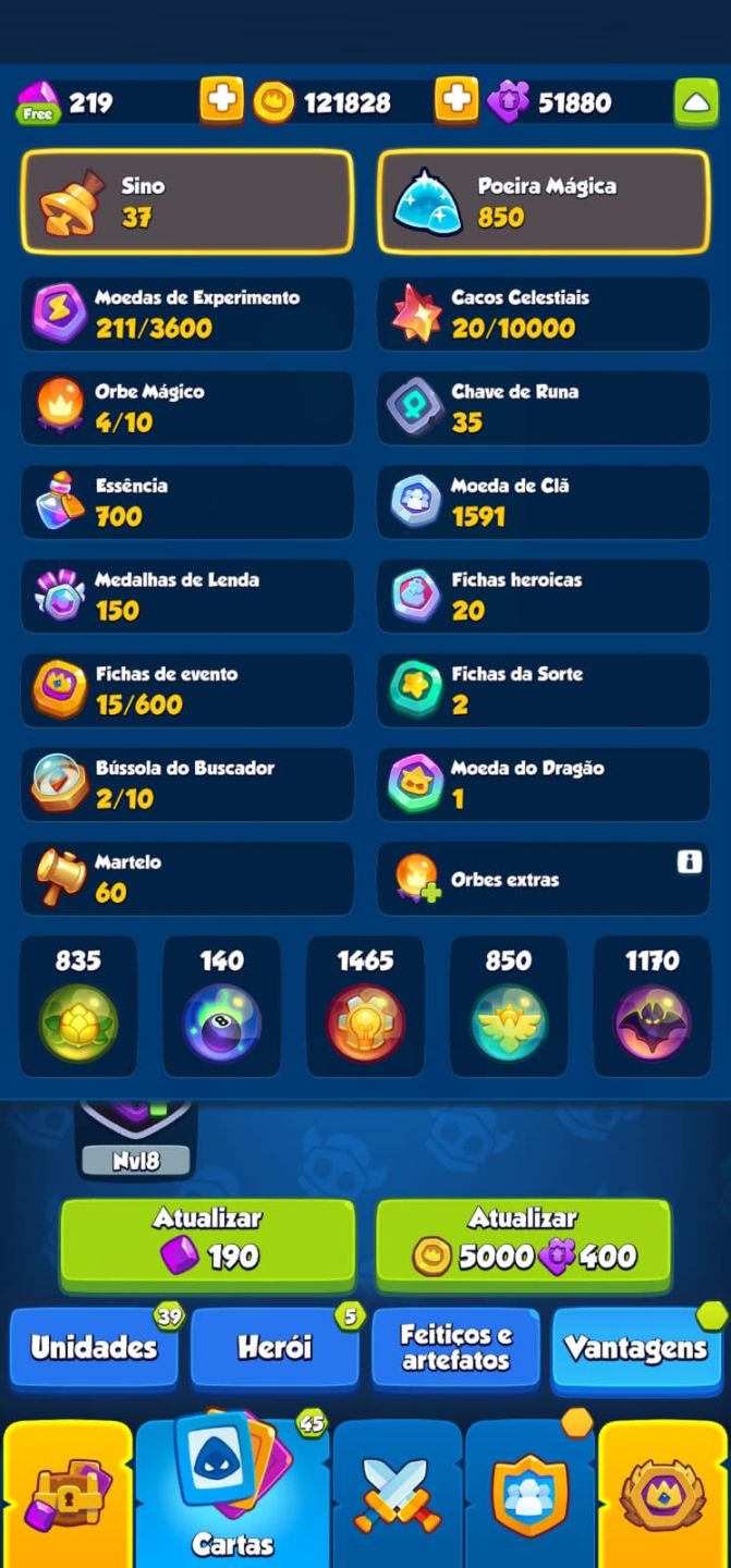 Conta Rush Royale BRIGUENTO LV 15 MONGE LV 13 + DRIADE LV11 1189 DE CRITICO