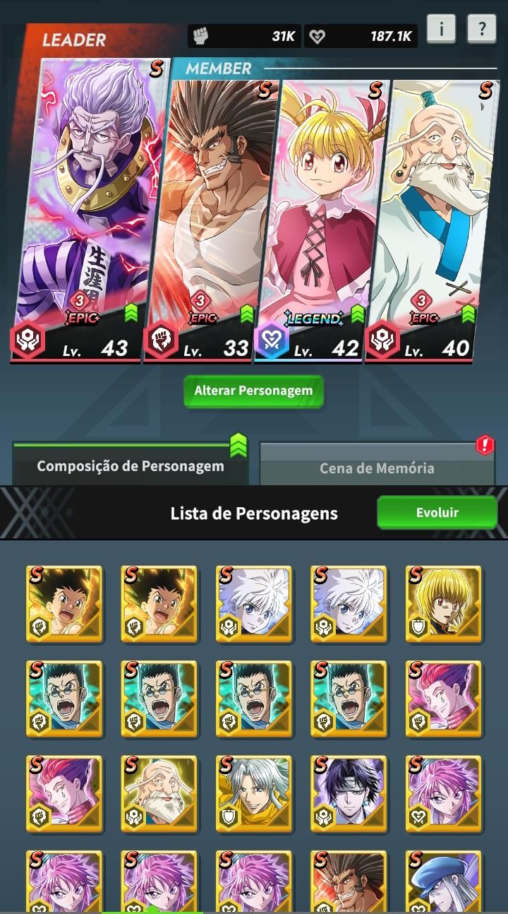 Hunter X Hunter Nem X Survivor, conta totalmente f2p tunada, LER DESCRIÇÃO