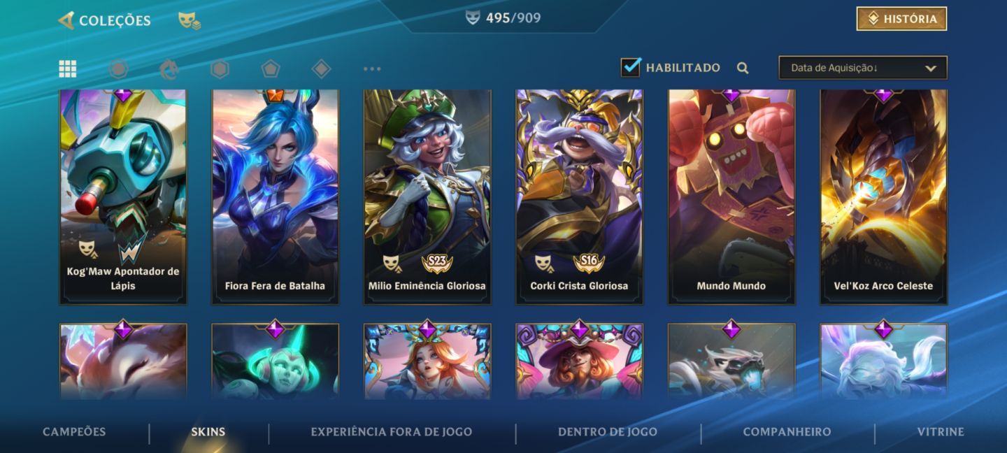 CONTA WILD RIFT FULL SKIN, Basicamente todos os champs tem skin