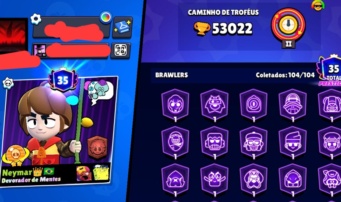 Conta de brawl com 53k de troféus,104 brawlers e skins raras