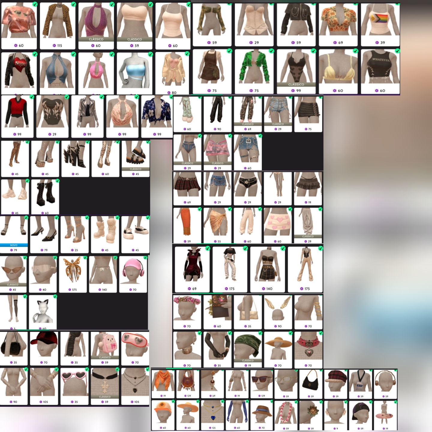 Feminina com muitos itens em crowns + muitos itens raros, que saíram da loja!!