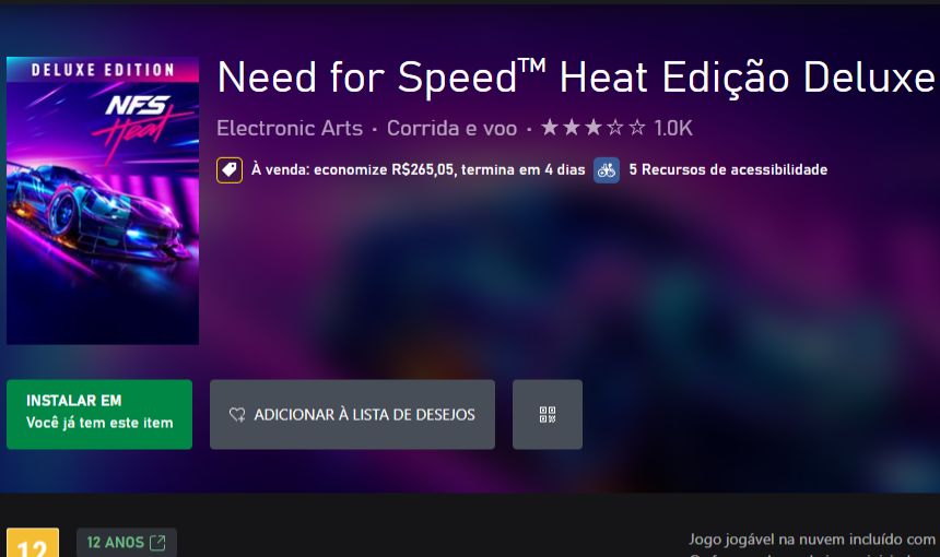 Conta Need For Speed Heat Deluxe Edition XBOX CONSOLE