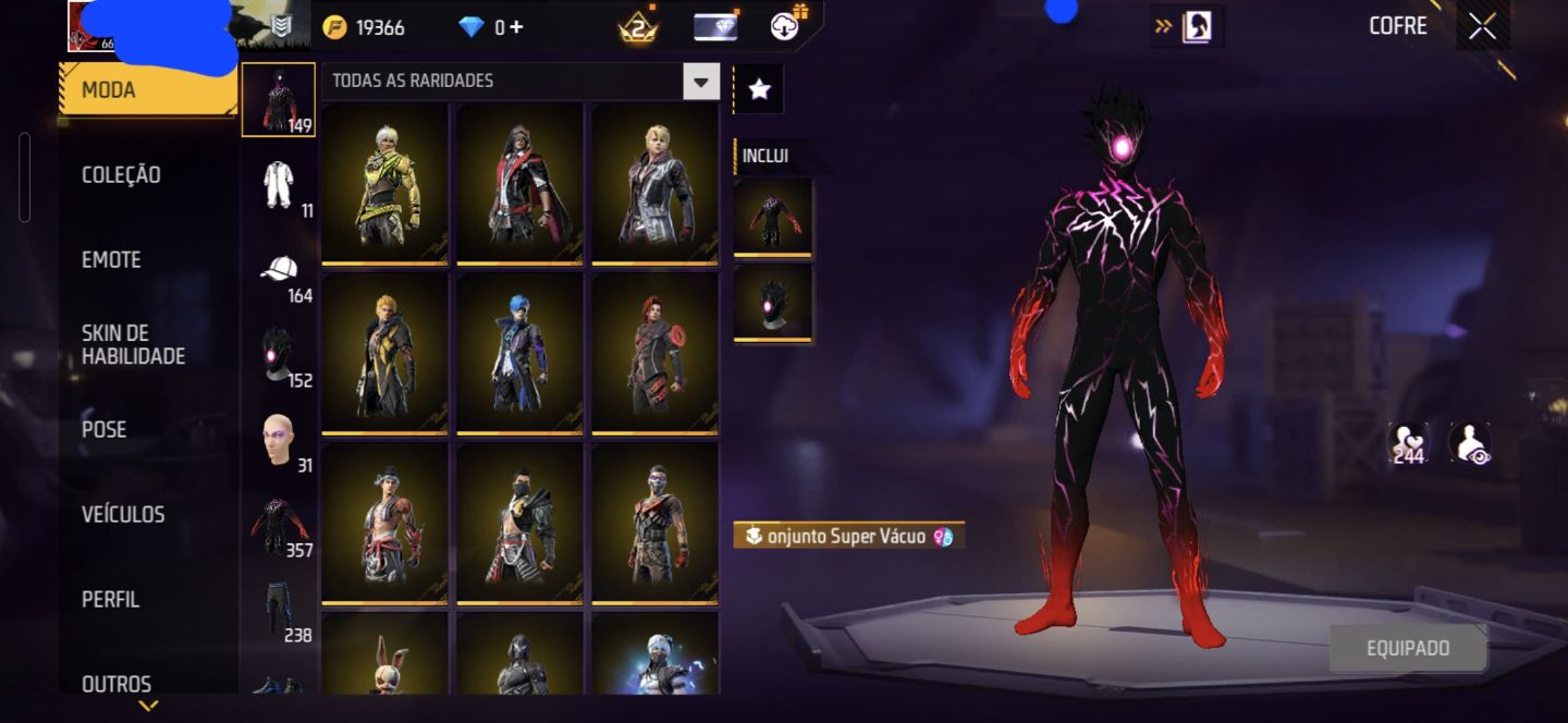Conta de free fire muito boa com muitas skins