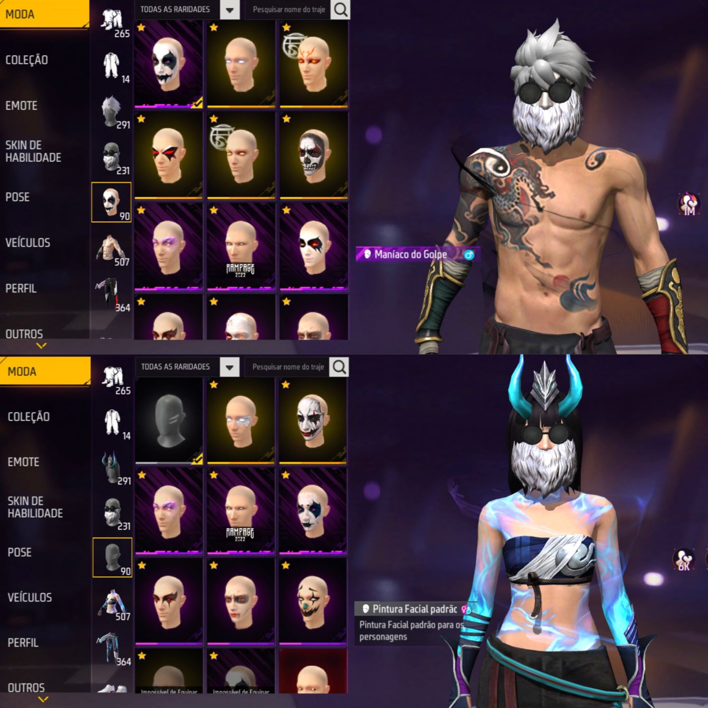 CONTA FREE FIRE PRIME 8, FEMININA E MASCULINA