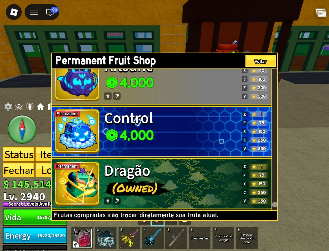 CONTA DE BLOX FRUITS COM DRAGON PERMANENTE NIVEL 2940
