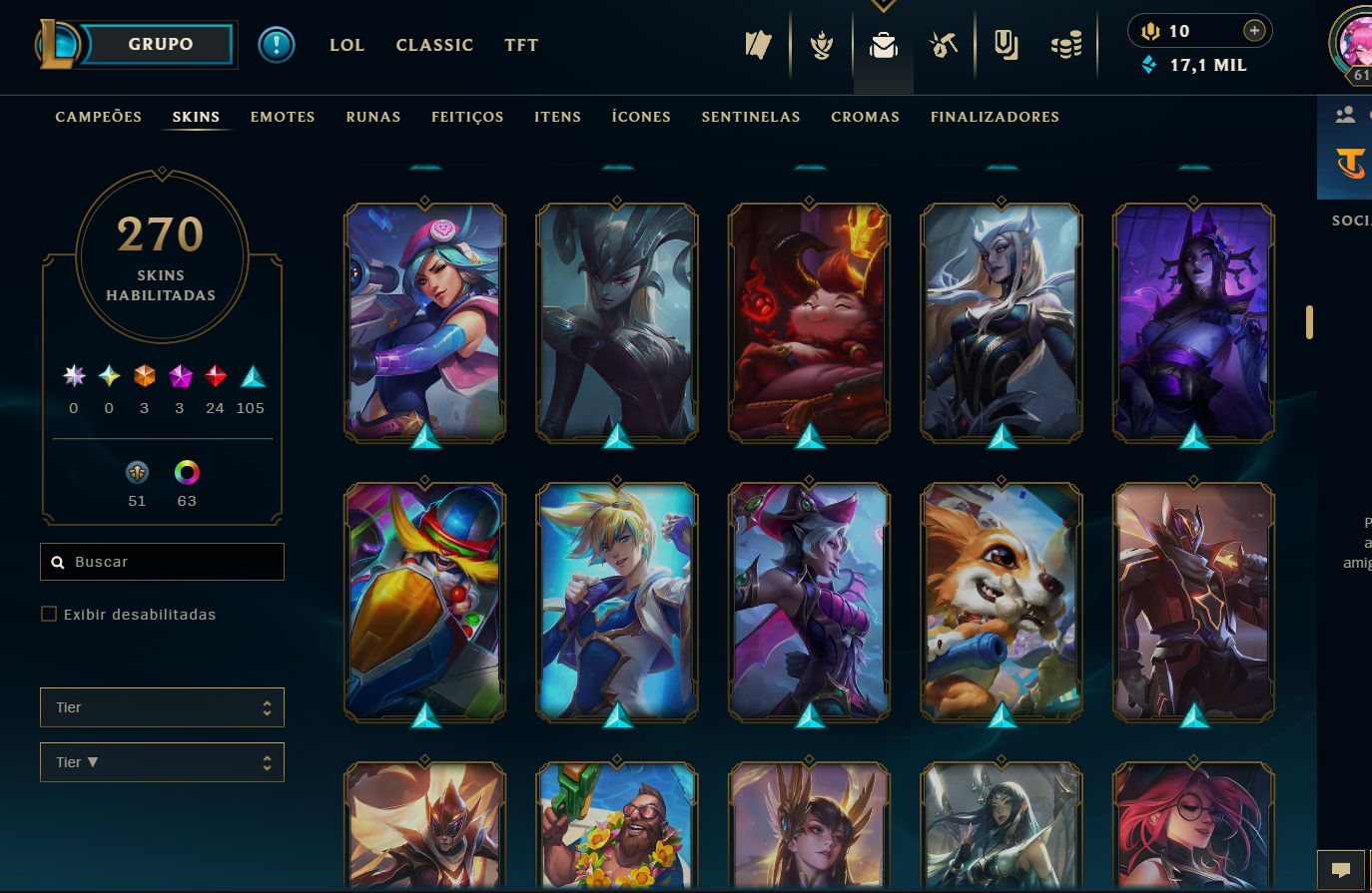 CONTA LOL - 270 SKINS - UNRANKED - 70 CROMAS - LV 610 - DONO ÚNICO - SKINS BOAS