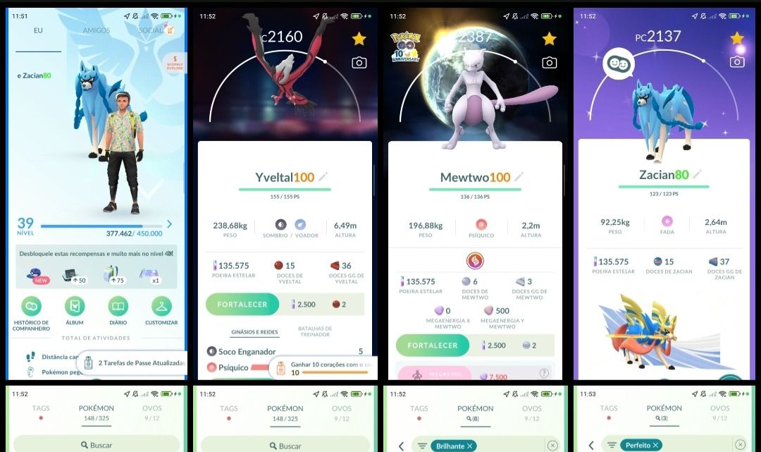 Pokémon Go L39 | Mewtwo 100% c/ Fundo | Yveltal 100% | 24 Lendários | Q243