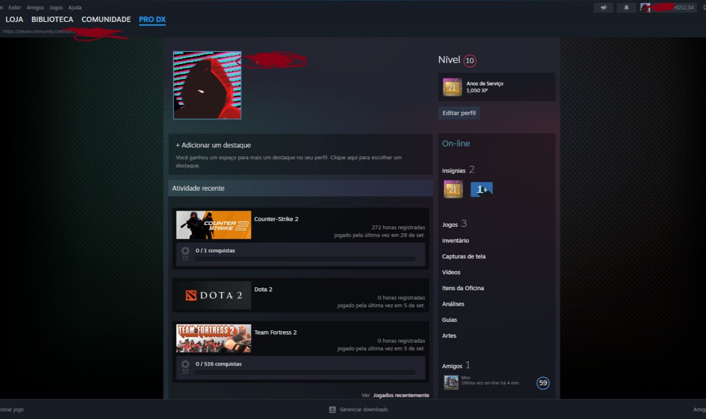 Conta steam 21 anos, com mais de 50 reais de saldo, cs 2