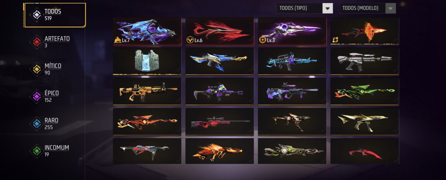 Conta de free fire gemada Skins evolutivas