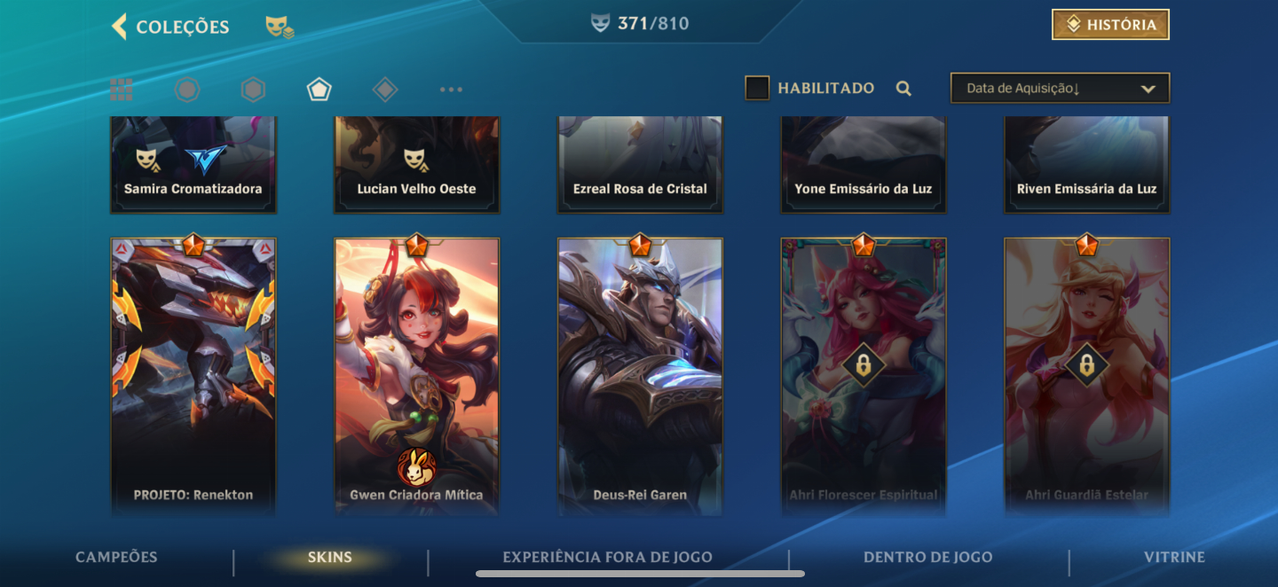 Conta wild rift 371 skins, já foi lenda e monarca
