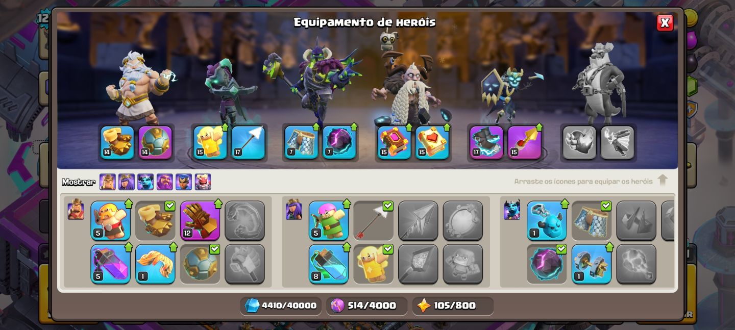 Conta COC CV14 bem upada - SKINs de heróis e paisagem