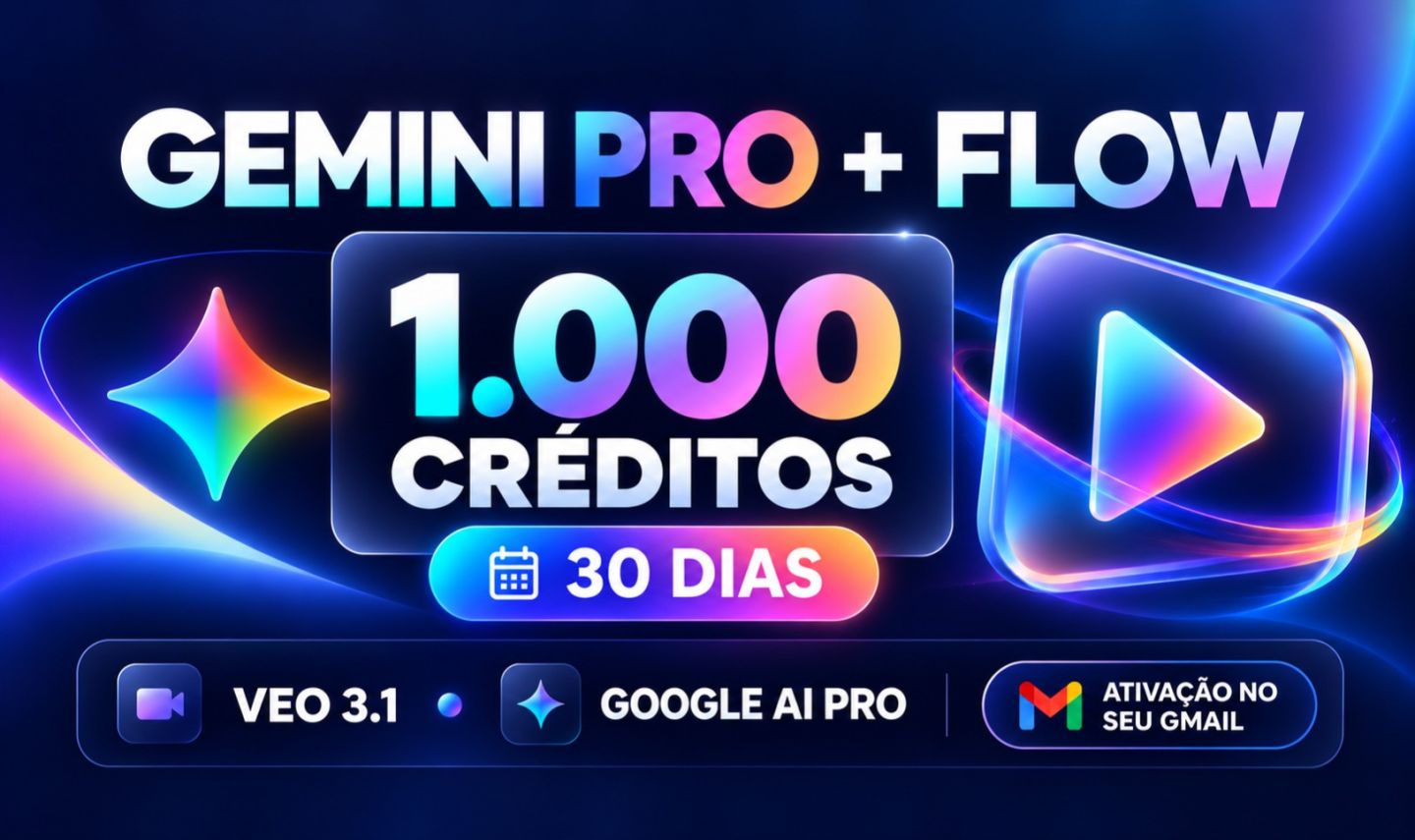 GEMINI PRO + FLOW 1000 CRÉDITOS | VEO 3.1 | 30 DIAS | 5TB | SEU E-MAIL
