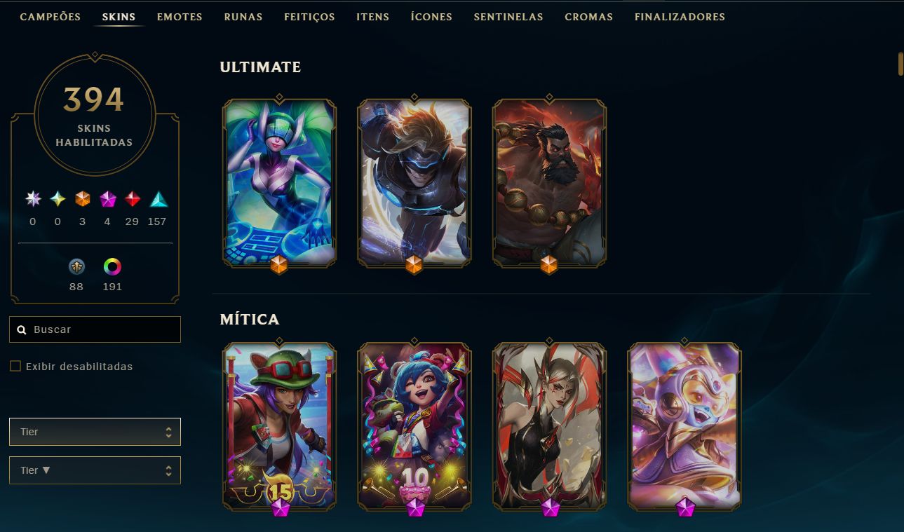 Conta Premium de LoL - Skins/Cromas/EA/EL/Rank/Emotes/Sentinelas/etc