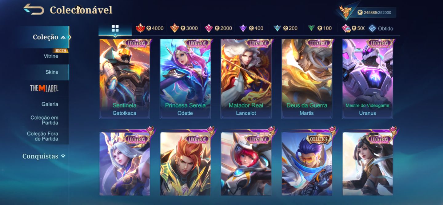 ML - MEGA 2 QUASE 1 - QUASE OUTRA LEGEND - MUITAS SKINS RARISSIMA