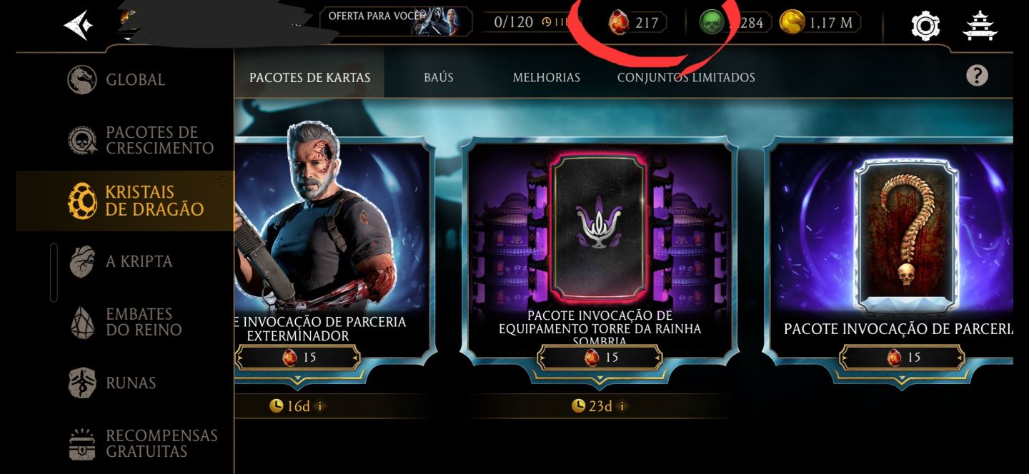CONTA MK MOBILE - 18 DIAMANTES (RAIN F4, LIU KANG) + 200 CRISTAIS DRAGÃO.