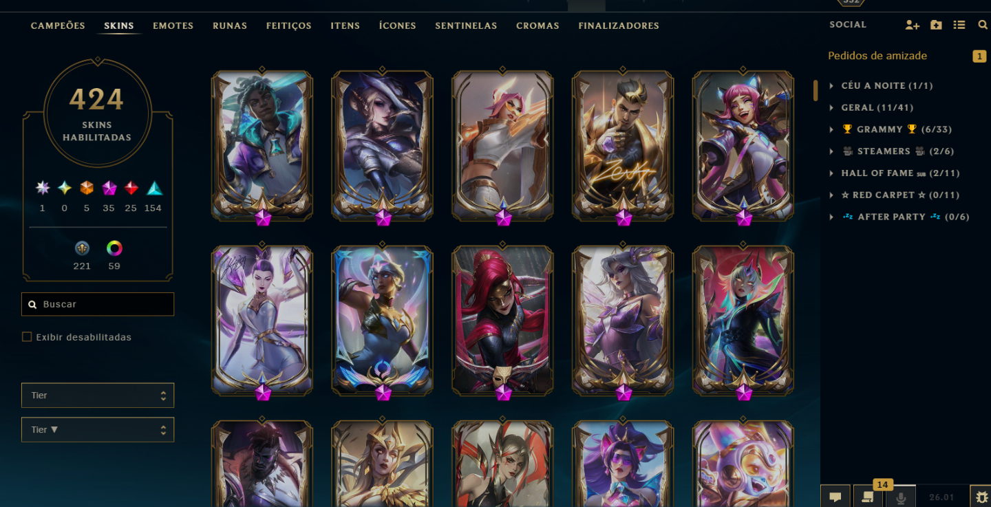 Conta do LOL com 34 Skins de Prestígio