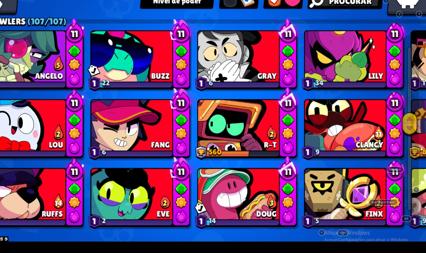 CONTA BRAWL STARS 77K TROFÉUS | 107 BRAWLERS | 462 SKINS | 71 NÍVEL 11 | PROPASS