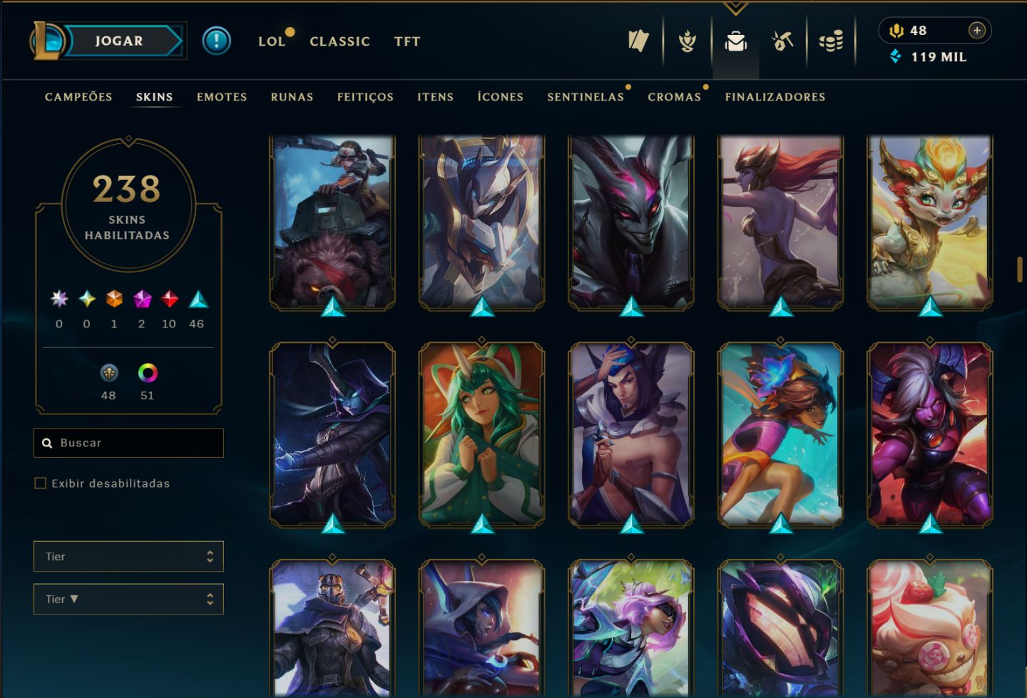 Conta LoL Mestre Full Champs 238 Skins, Ícones Antigos