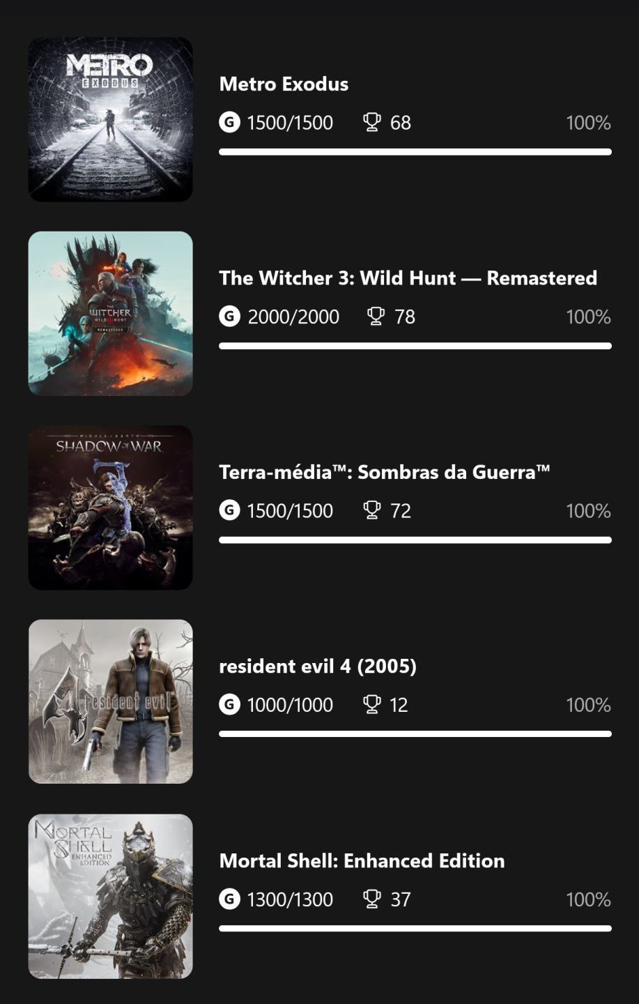 Conta Xbox, com vários jogos e alguns platinados.