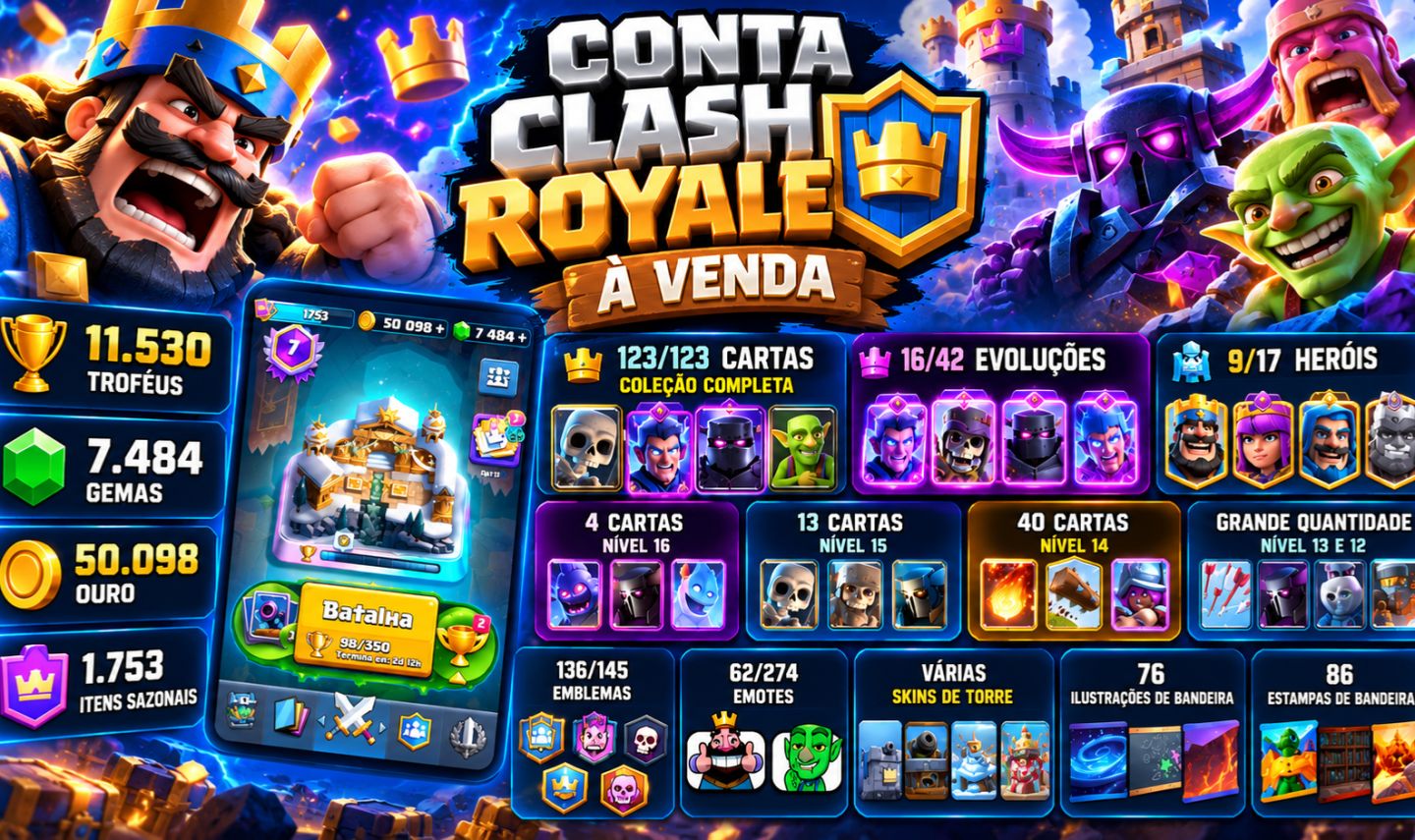 Conta Clash royale 7 anos 1777 coeleção, super desconto de 50%