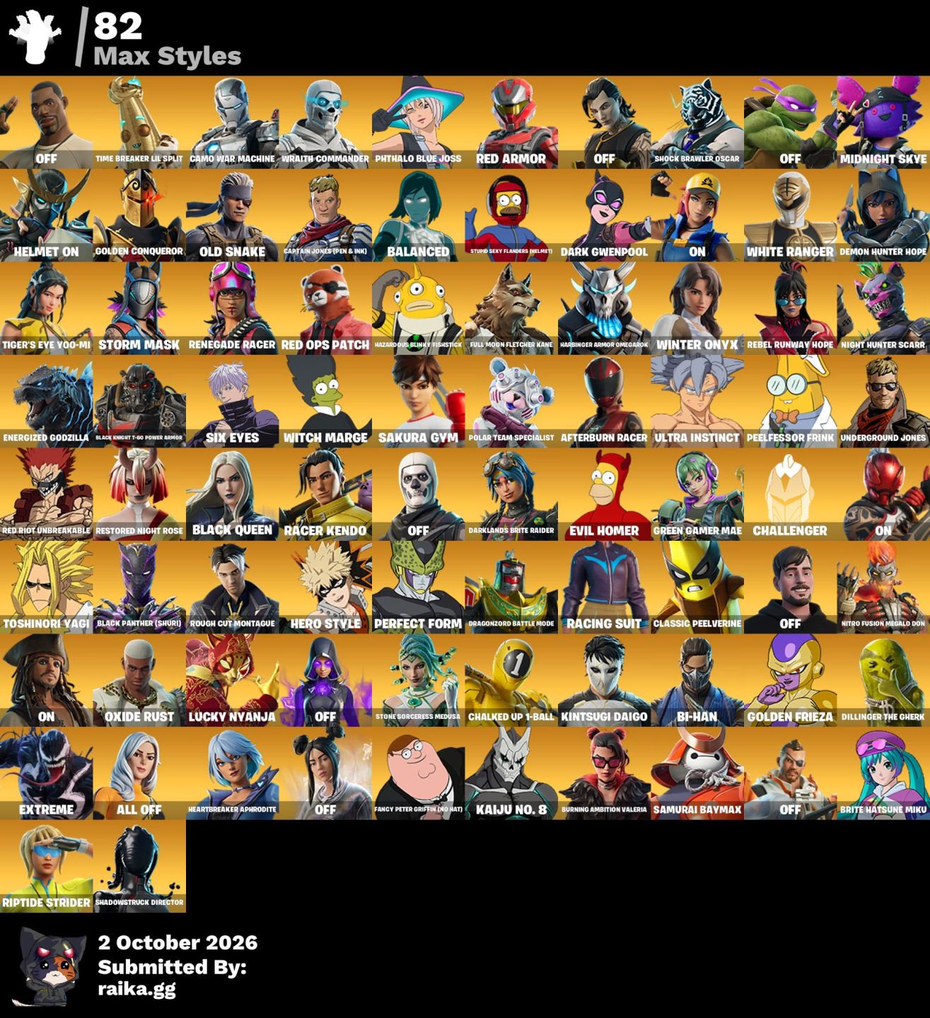 Conta Fortnite com 178 skins, incluindo Renegade, Billie entre outros