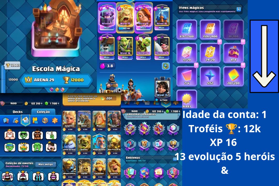 Conta Clash Royale 12k XP16 todas as cartas