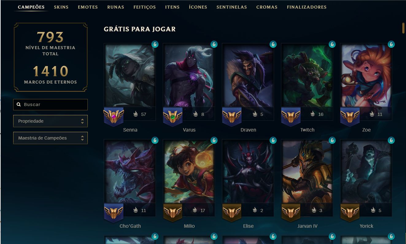 League of Legends | Conta Colecionador | 271 Skins | 630 Icones Todos os Champs