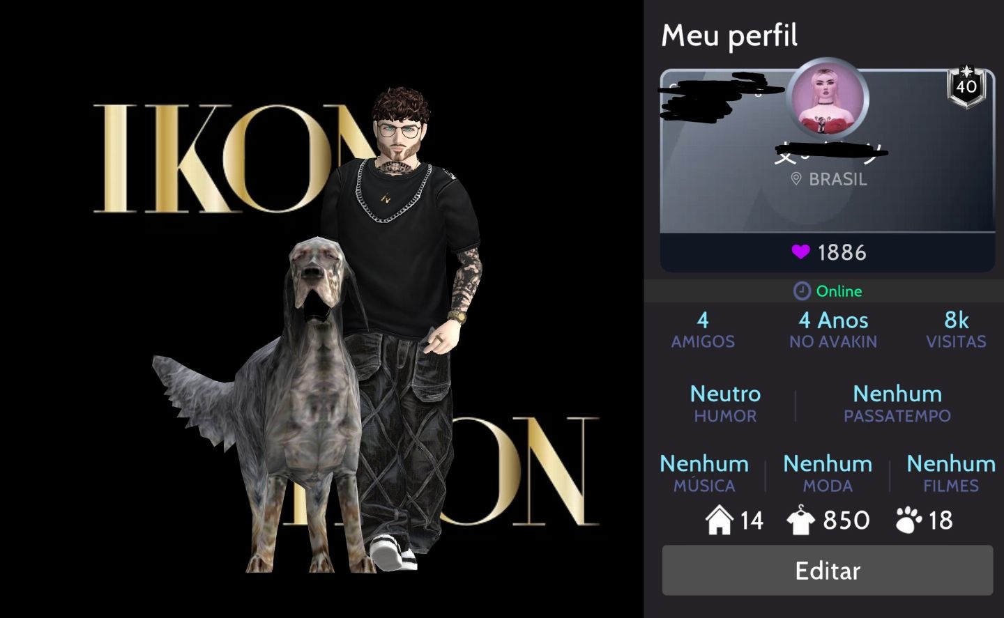 Conta VIP masculina avakin life nível 40