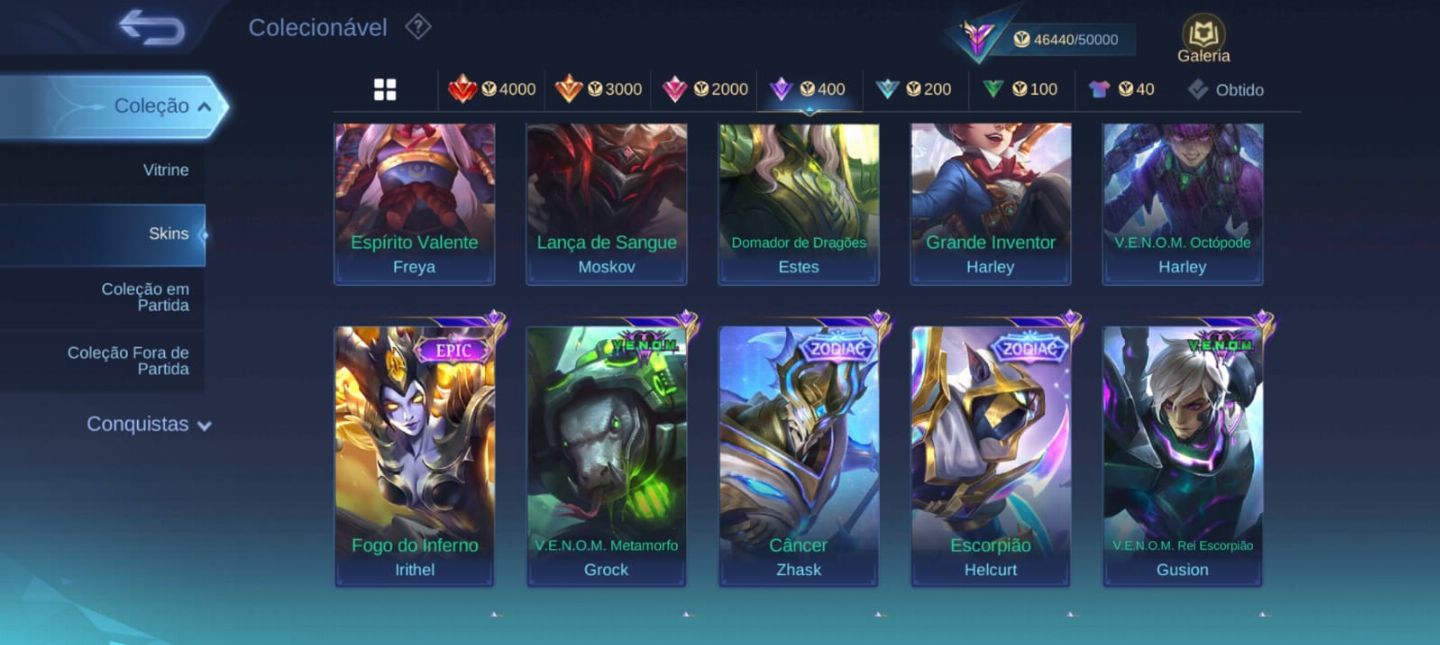 CONTA TODOS OS HEROIS E 200 SKINS