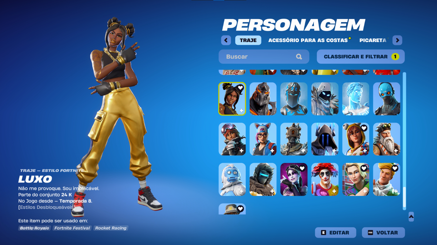 Conta Fortnite og temporada 5, tryhard conta com 199 skins, eminem