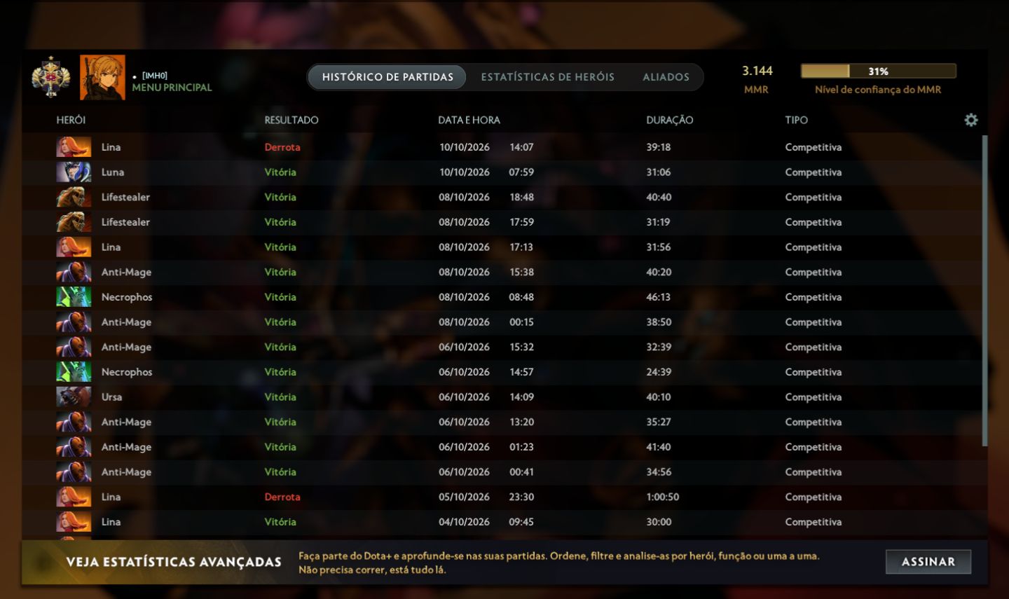 CONTA LENDA 1 - DOTA 2 3k.144 MMR - 10.000/10.000 BEHAVIOR