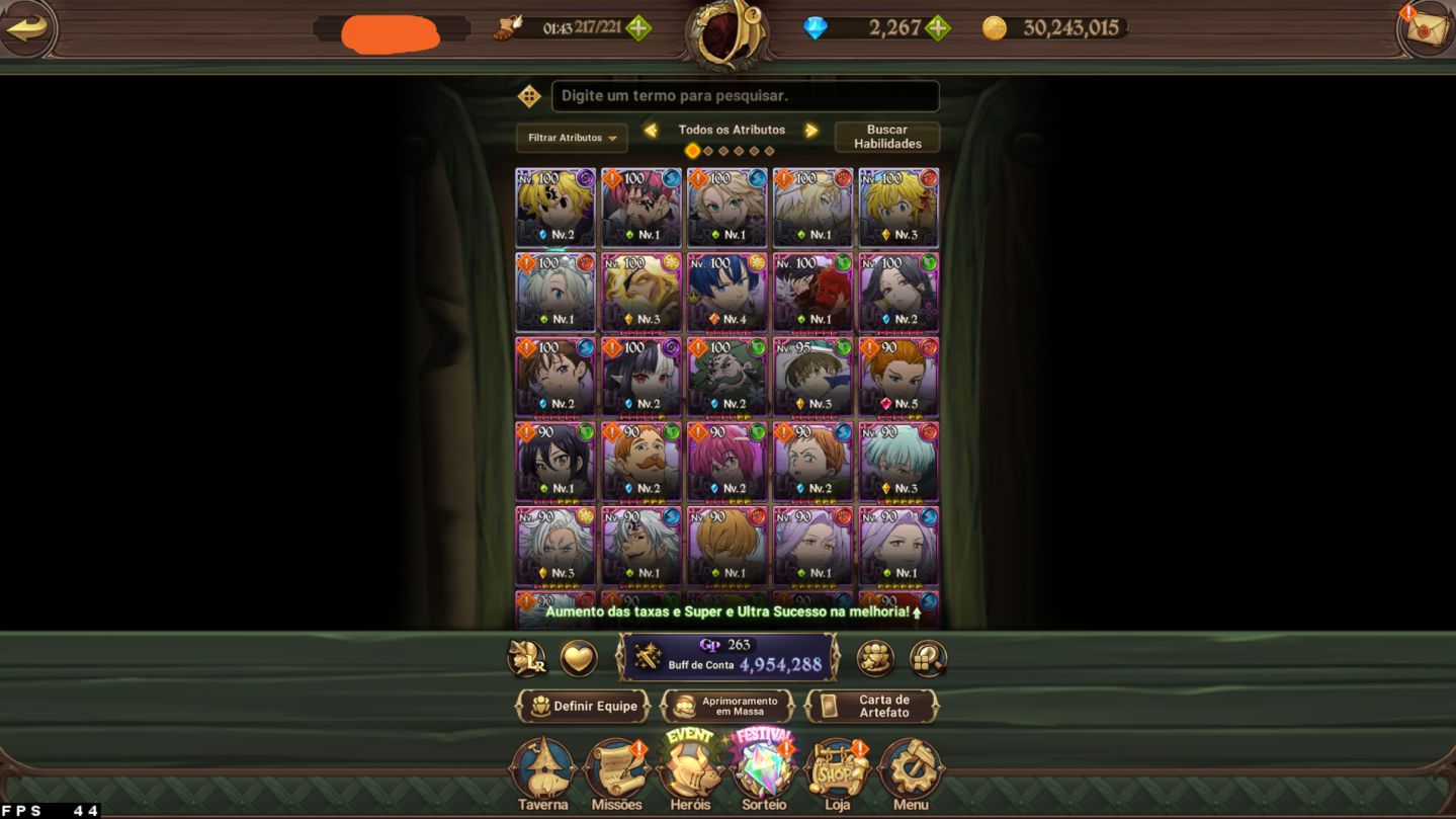 CONTA 7DS GRAND CROSS - 5KK DE CC BOX + ODIN 3/6 + GAWAIN 4/6 + 2.2K DIAMANTE