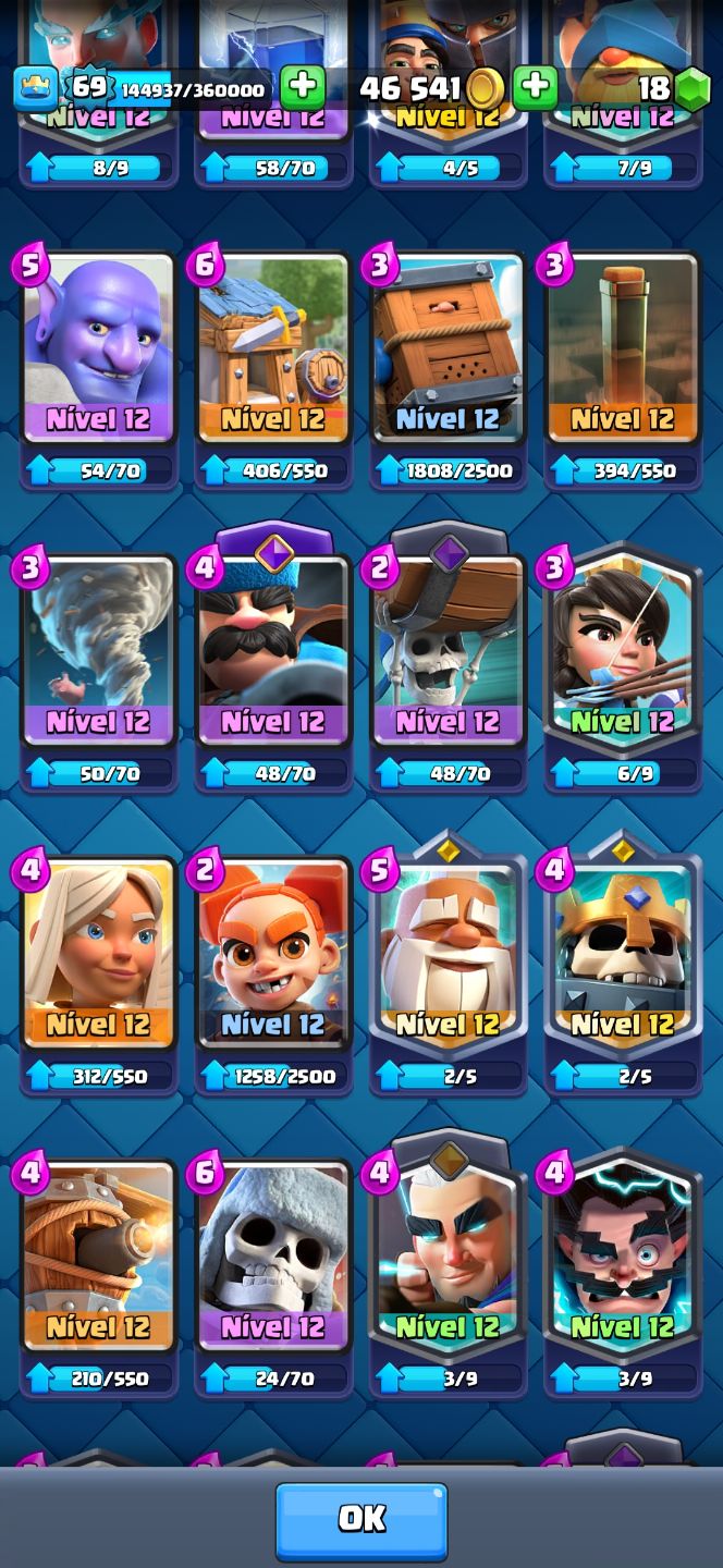Conta antiga Clash Royale nível 69