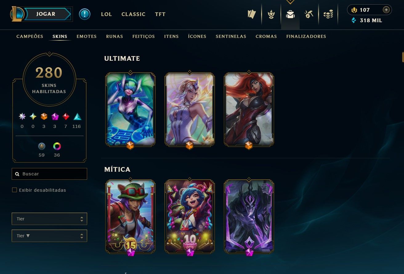[ENTREGA AUTOMÁTICA] CONTA LOL E WILD RIFT 280 SKINS GOLD 4 97% WR 29W 1L