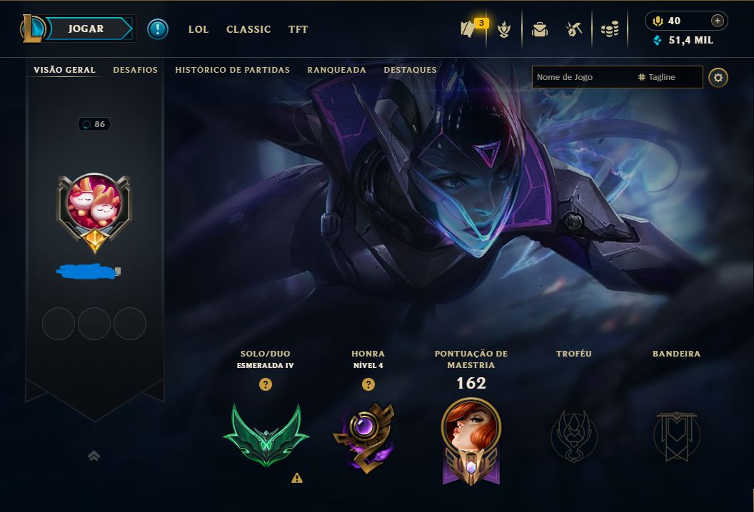 Conta de LoL Esmeralda 4 FA único dono