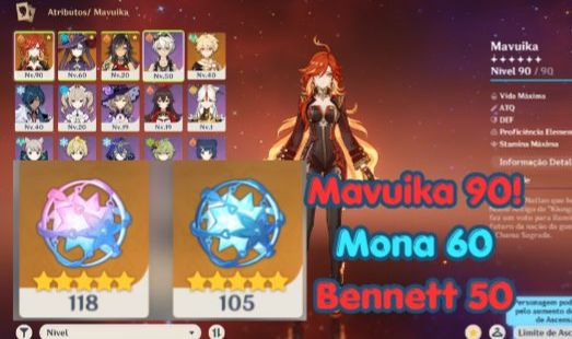 CONTA GENSHIN MAVUIKA LVL 90 + DEHYA + MONA! LIVRES
