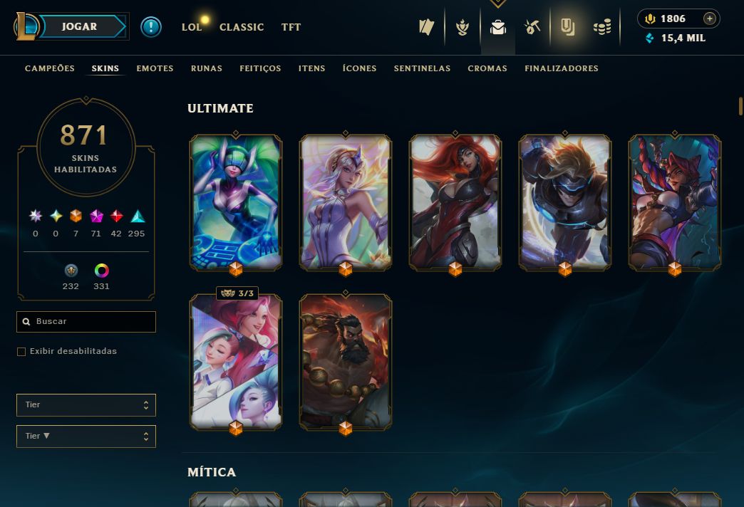 Conta Lol de 2017 / 871 Skins / Nivel 1064 / 777 Icones