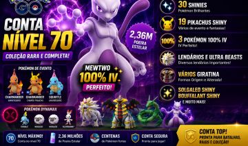 CONTA RARA POKÉMON GO | LVL 70 | SHINIES + 100% + LENDÁRIOS