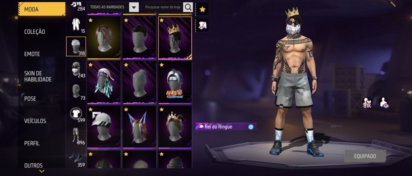 CONTA DE FREE FIRE GEMADA VETERANA UNISSEX FULL ACESSO QUASE 600 PEITORAIS