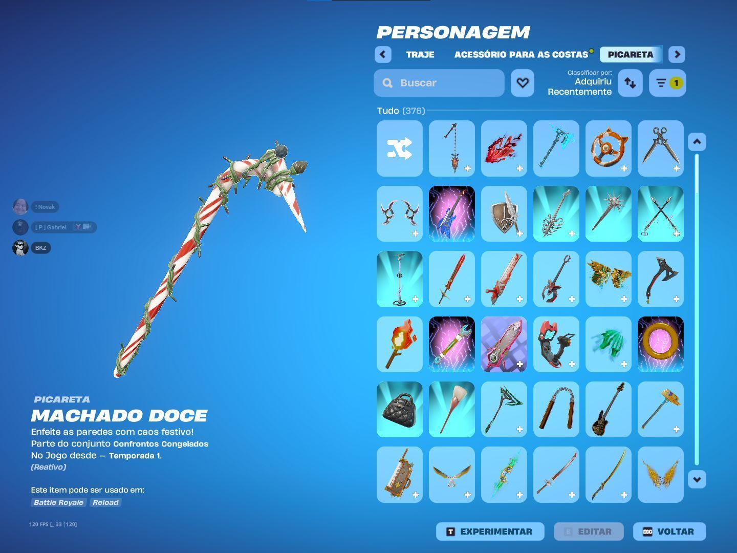 Conta de Fortnite com 381 Skins/376 Picaretas !