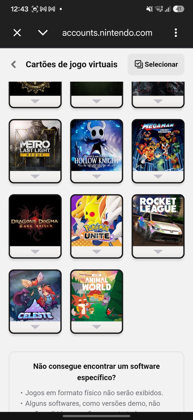 Conta Nintendo Switch com 14 jogos