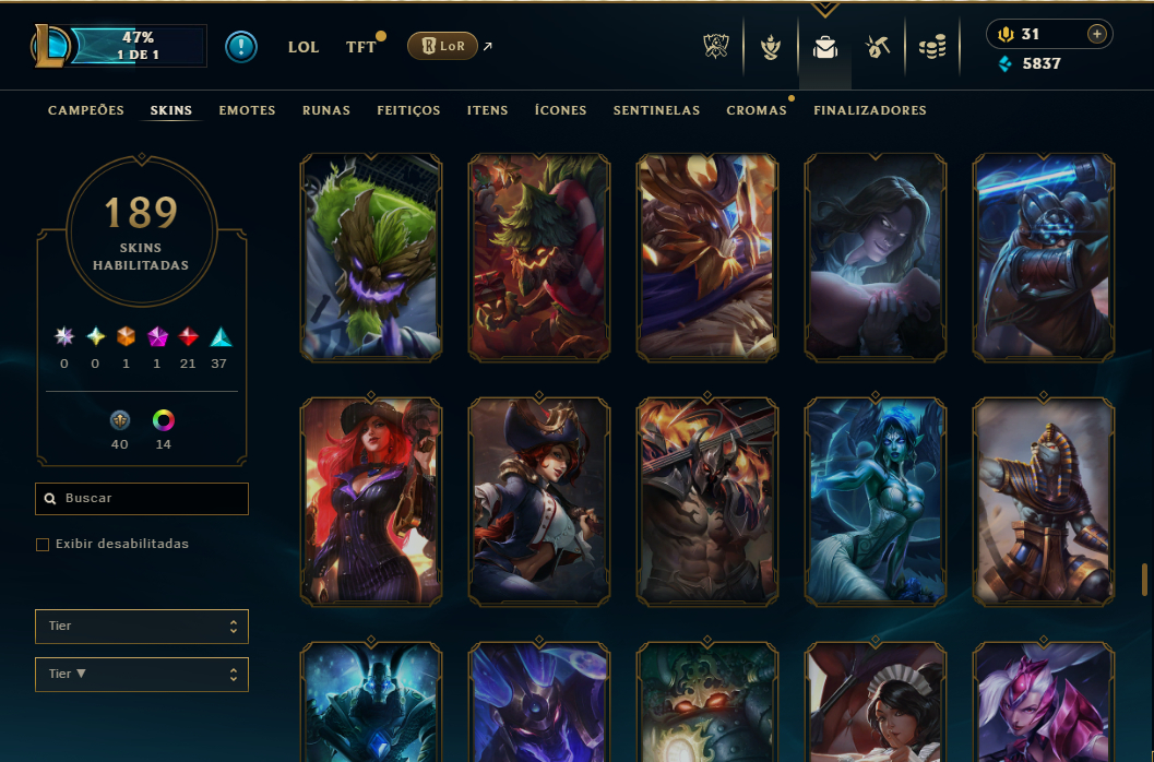 Conta LOL sem jogar rank desde 2020. Várias skins e campeões habilitados